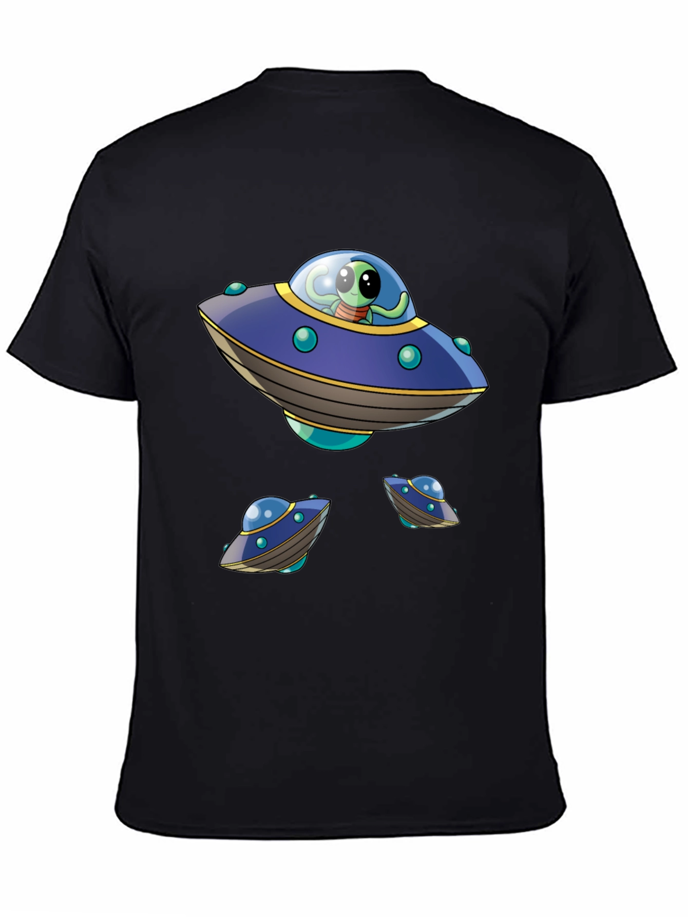 Alien UFO Graphic Print Black T-Shirt