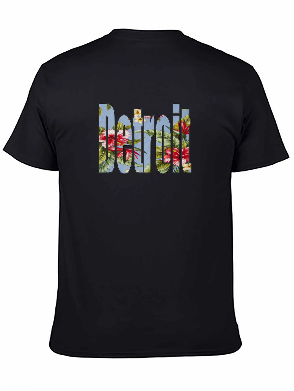 Floral Detroit Graphic Tee - Casual Black T-Shirt