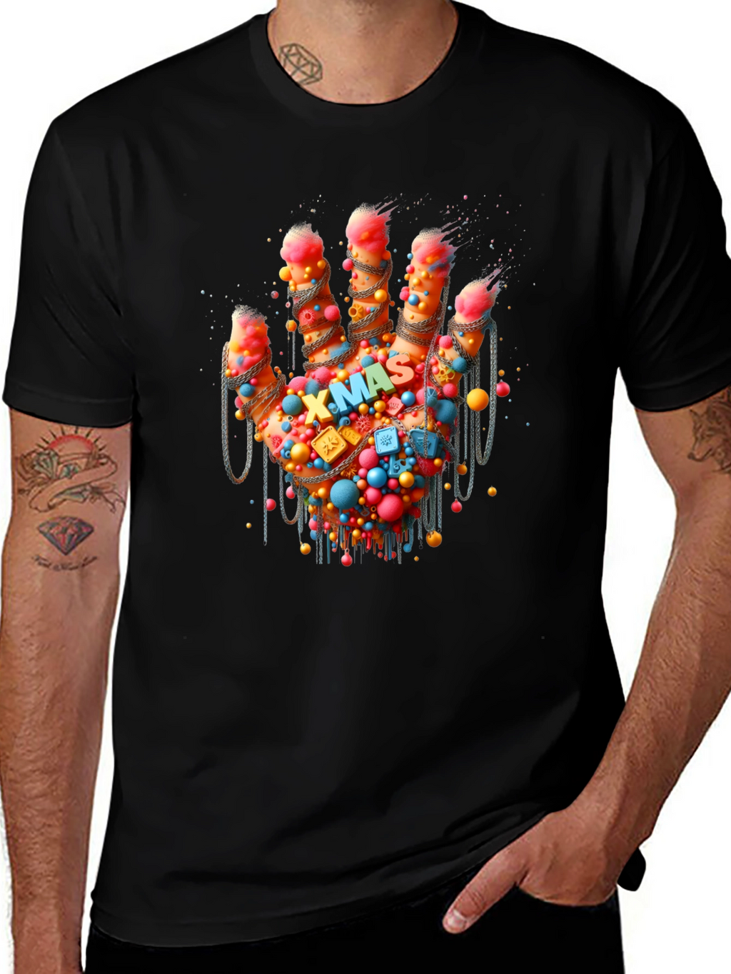 Festive Hand Graphic Tee - Holiday Cheer