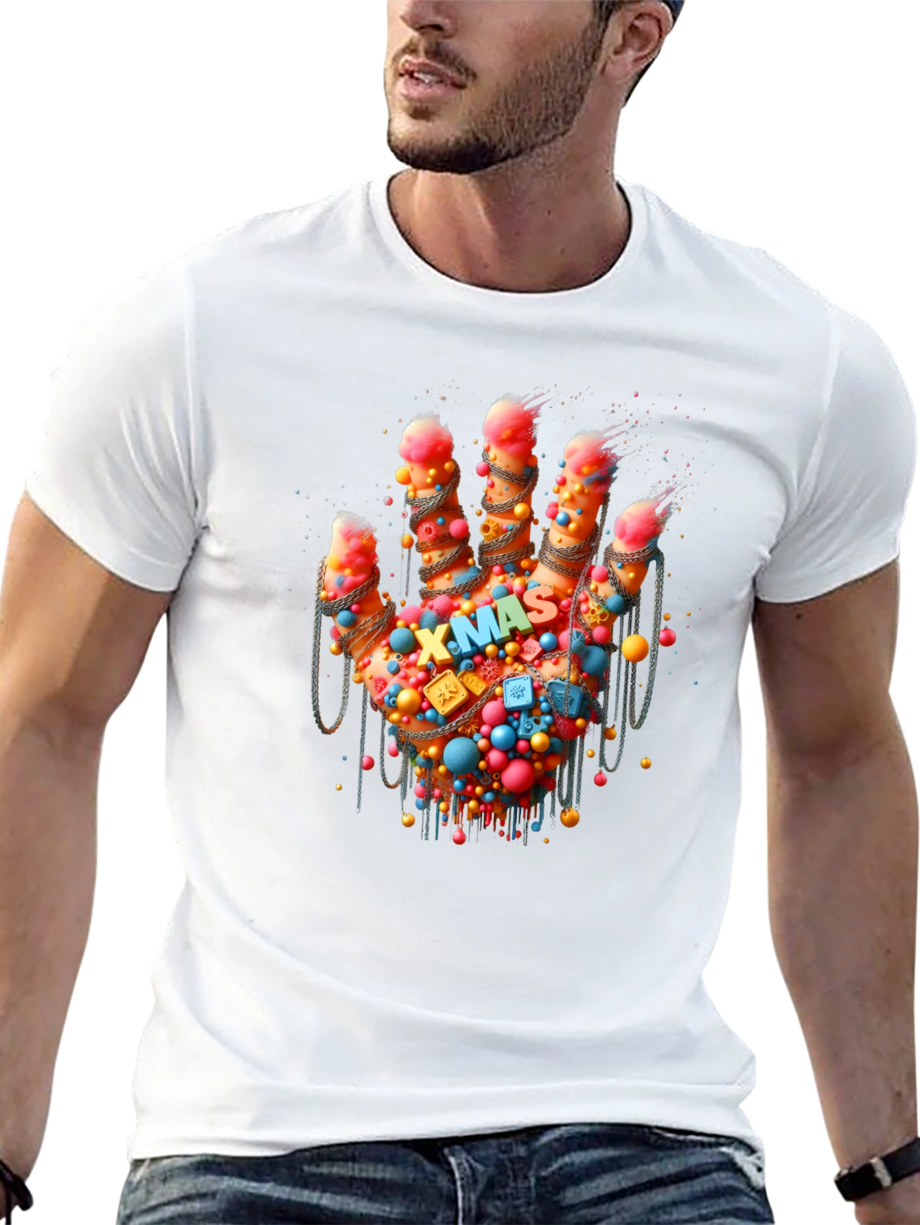 Festive Hand Graphic Tee - Holiday Cheer