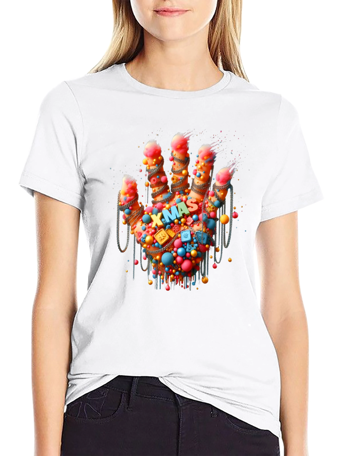 Festive Hand Graphic Tee - Holiday Cheer