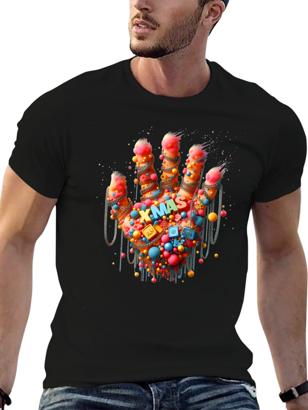 Festive Hand Graphic Tee - Holiday Cheer