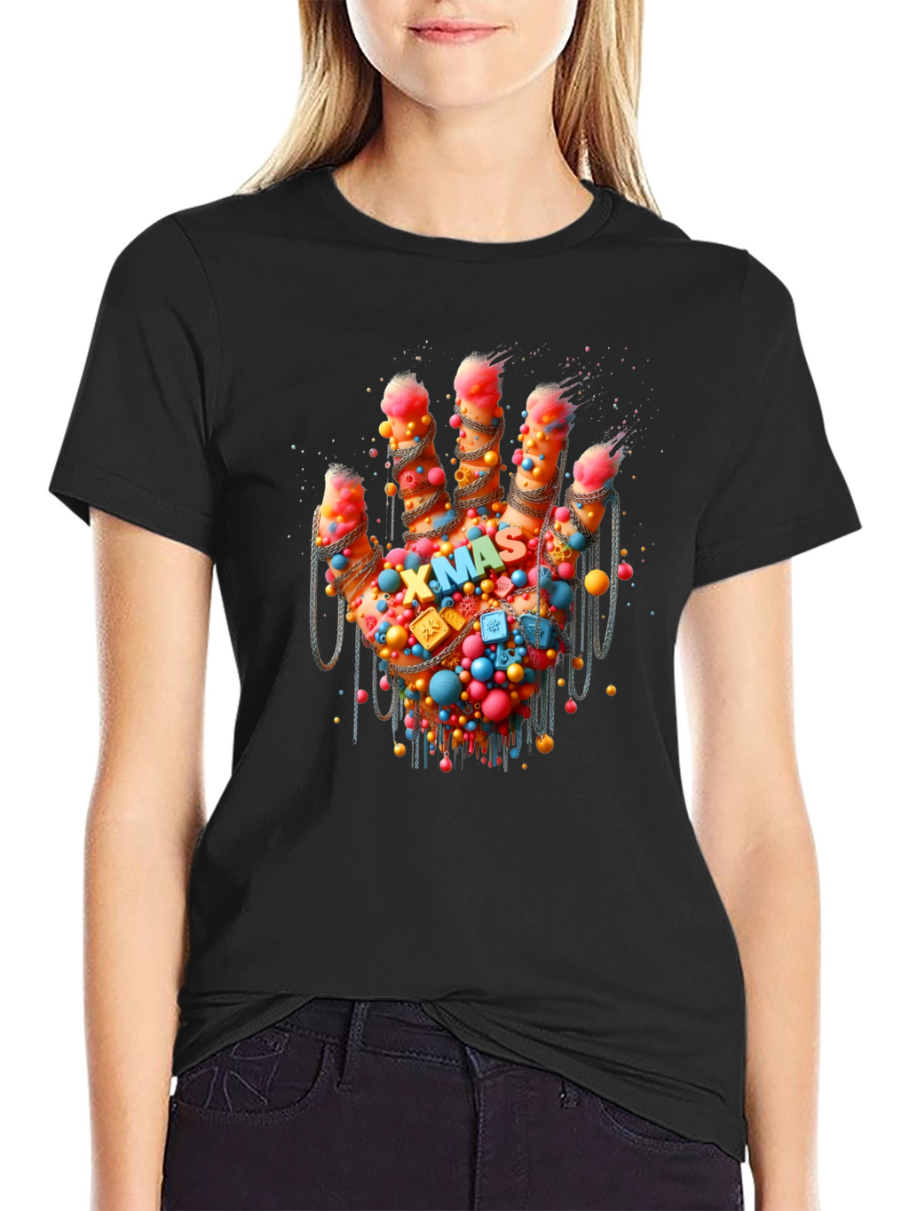 Festive Hand Graphic Tee - Holiday Cheer