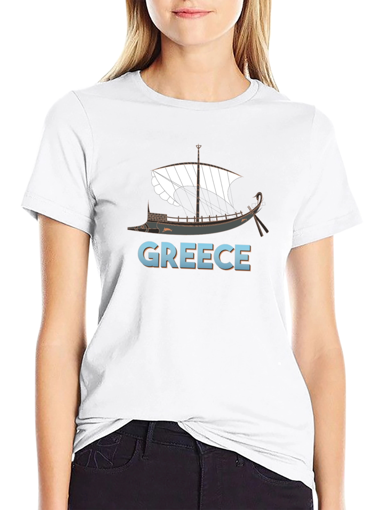 Greece Ancient Ship Graphic Tee - Black