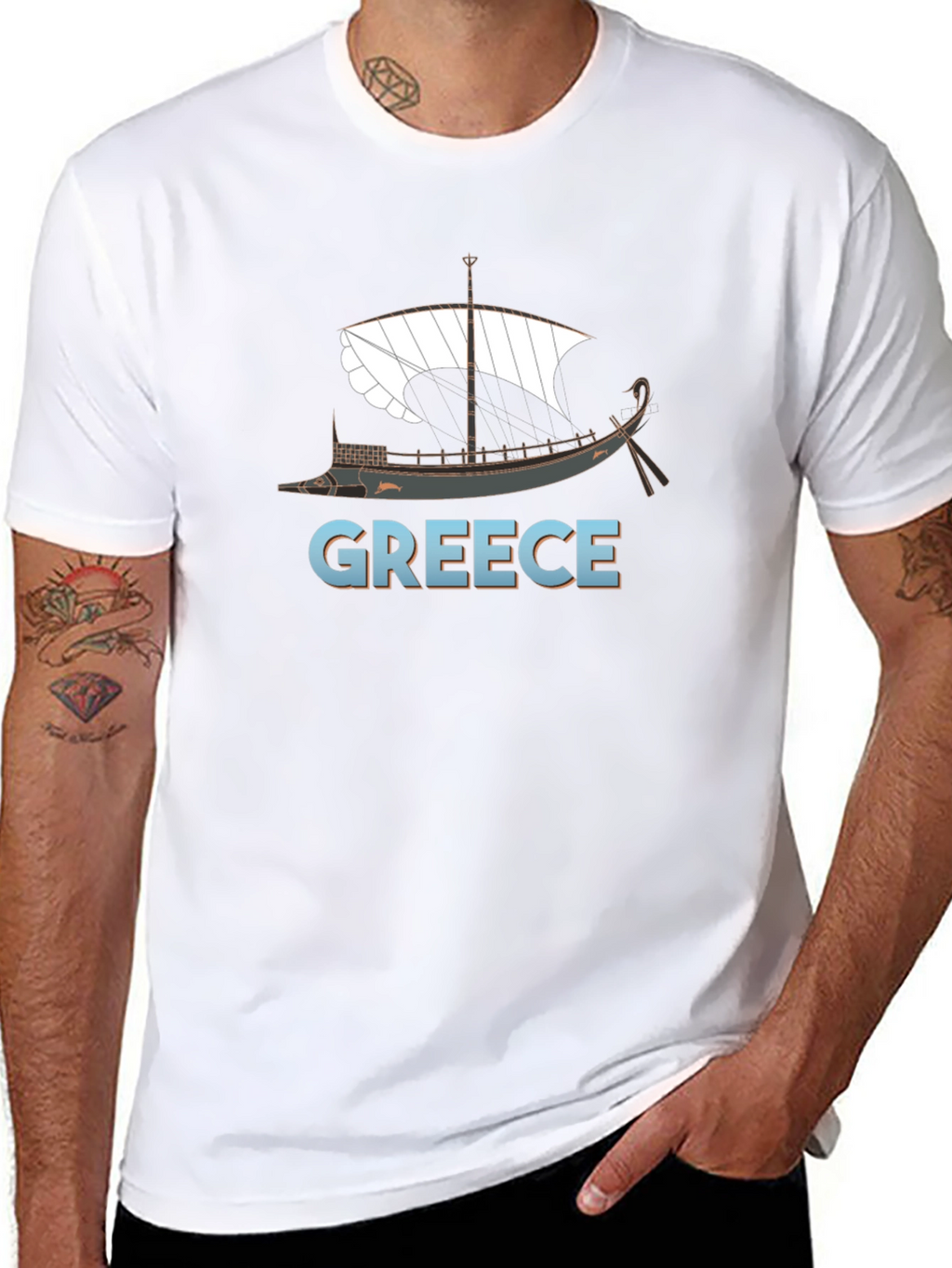 Greece Ancient Ship Graphic Tee - Black