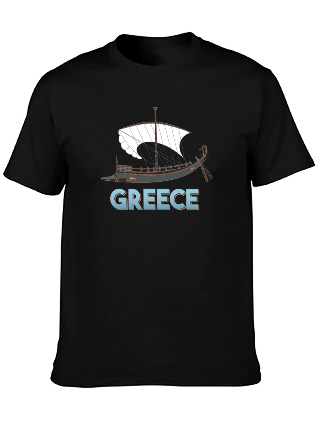 Greece Ancient Ship Graphic Tee - Black
