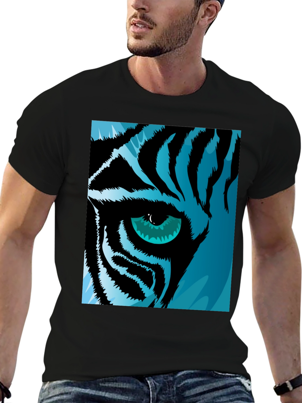 Tiger Eye Graphic Tee - Cool Blue Tiger Design