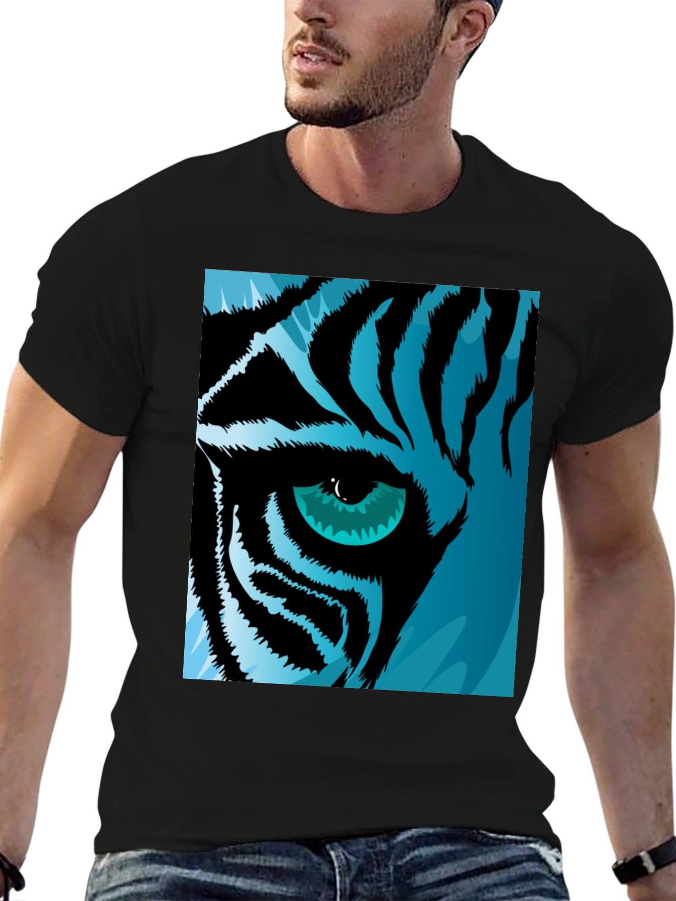 Tiger Eye Graphic Tee - Cool Blue Tiger Design