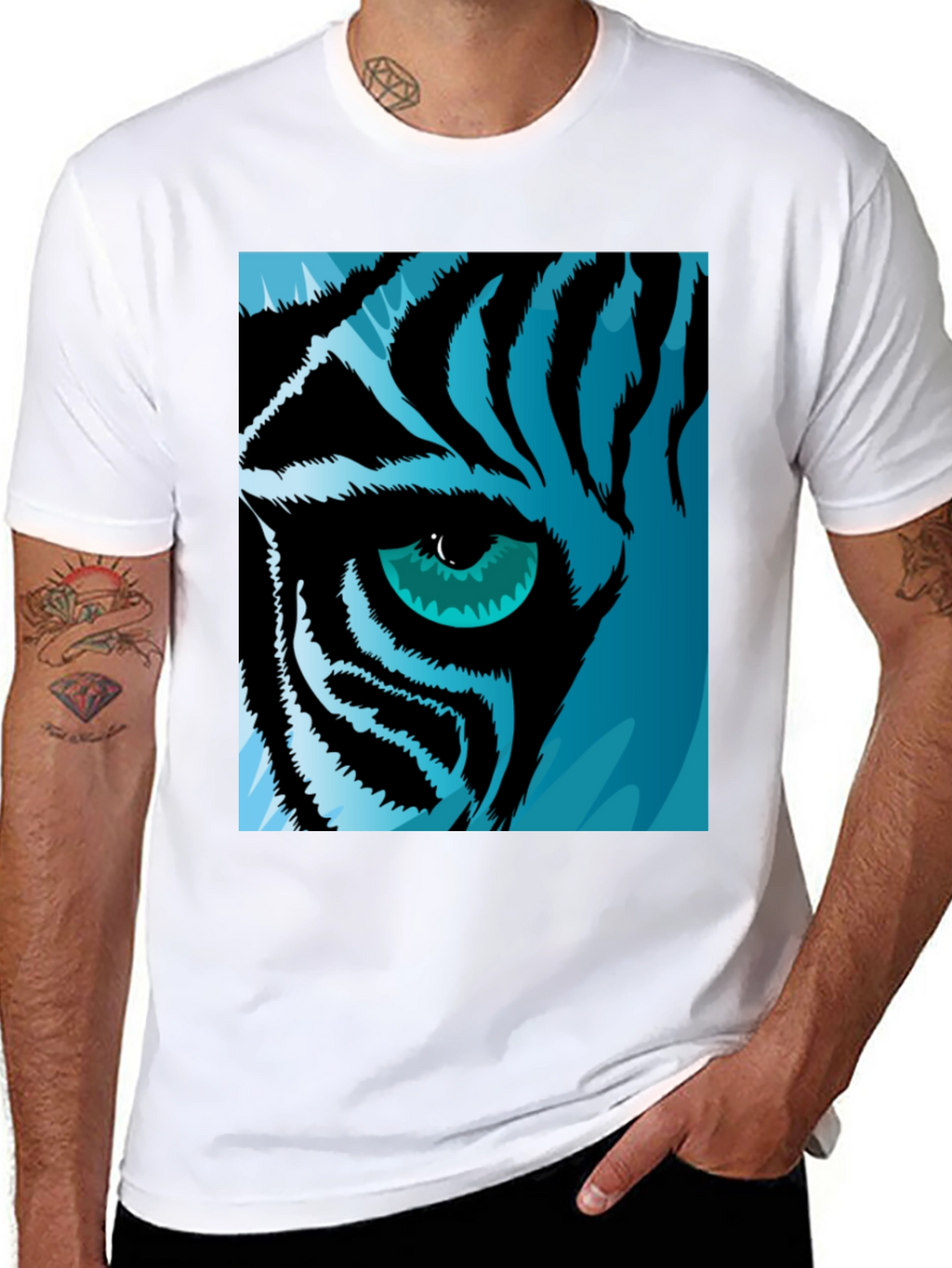 Tiger Eye Graphic Tee - Cool Blue Tiger Design