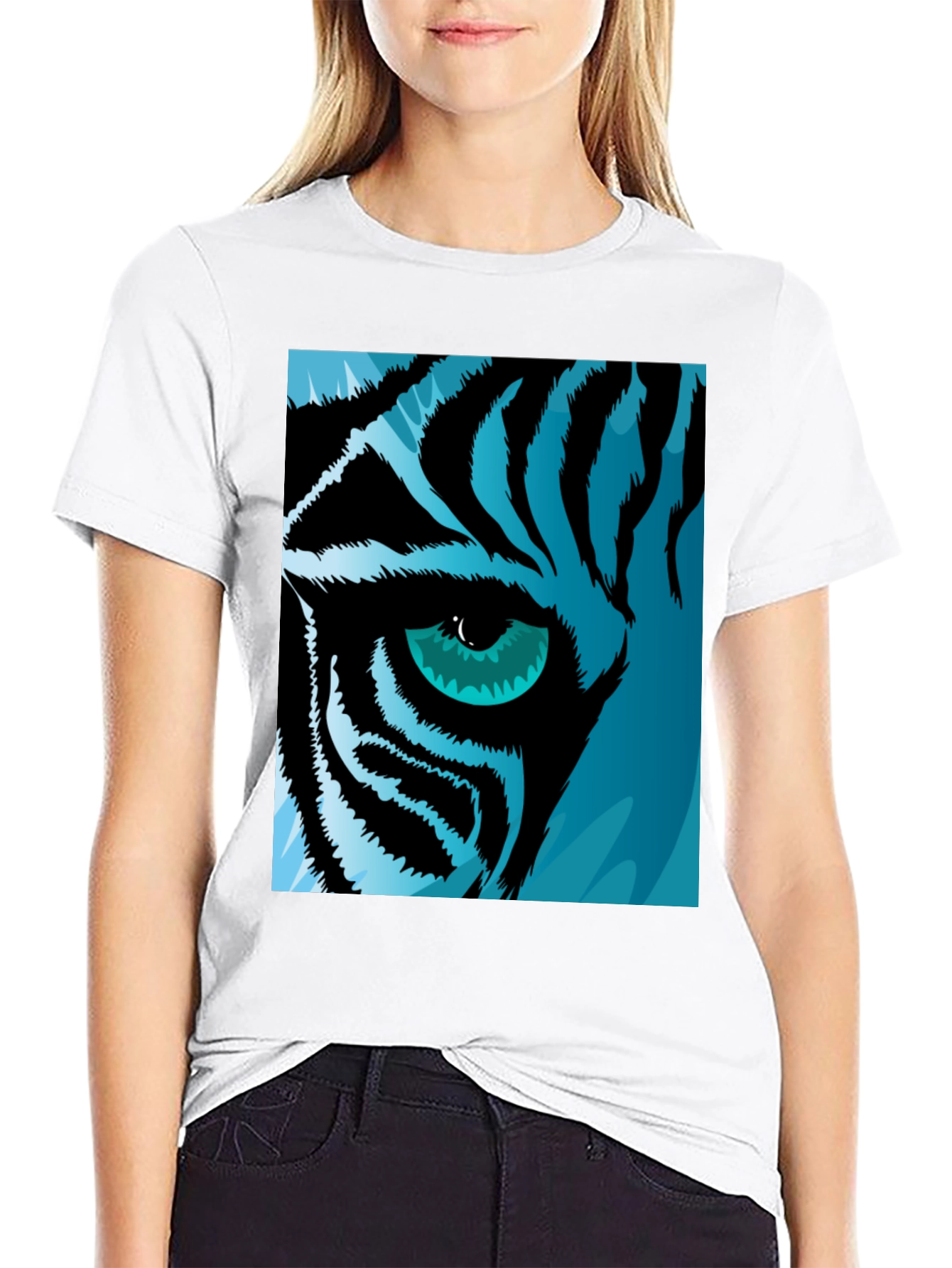 Tiger Eye Graphic Tee - Cool Blue Tiger Design