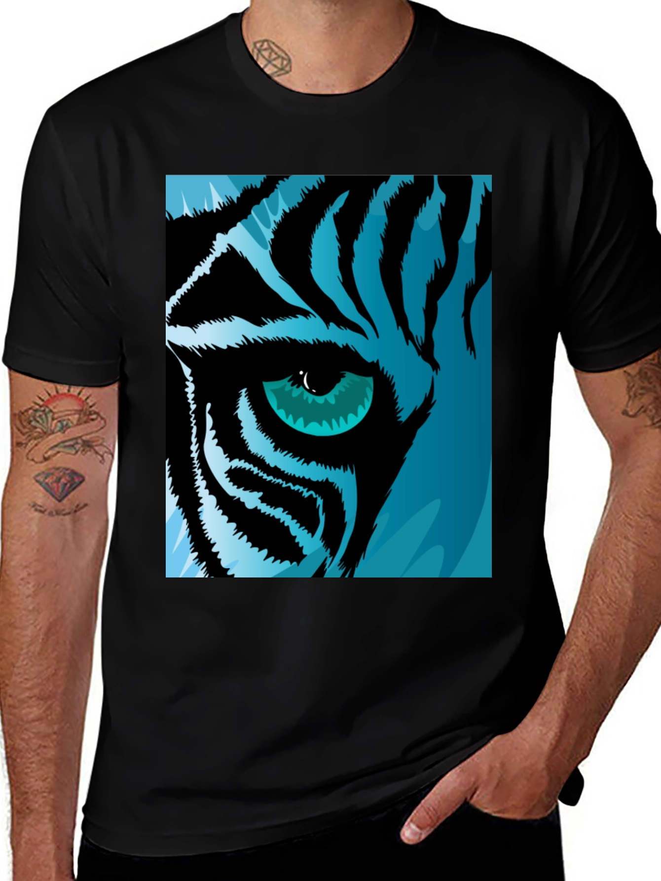 Tiger Eye Graphic Tee - Cool Blue Tiger Design