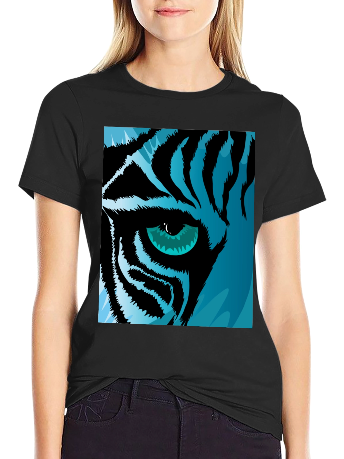 Tiger Eye Graphic Tee - Cool Blue Tiger Design