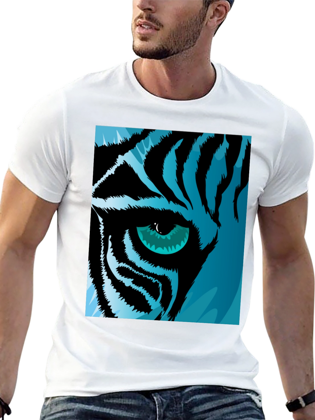 Tiger Eye Graphic Tee - Cool Blue Tiger Design