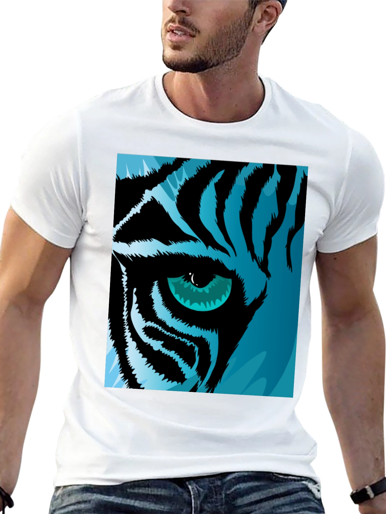 Tiger Eye Graphic Tee - Cool Blue Tiger Design