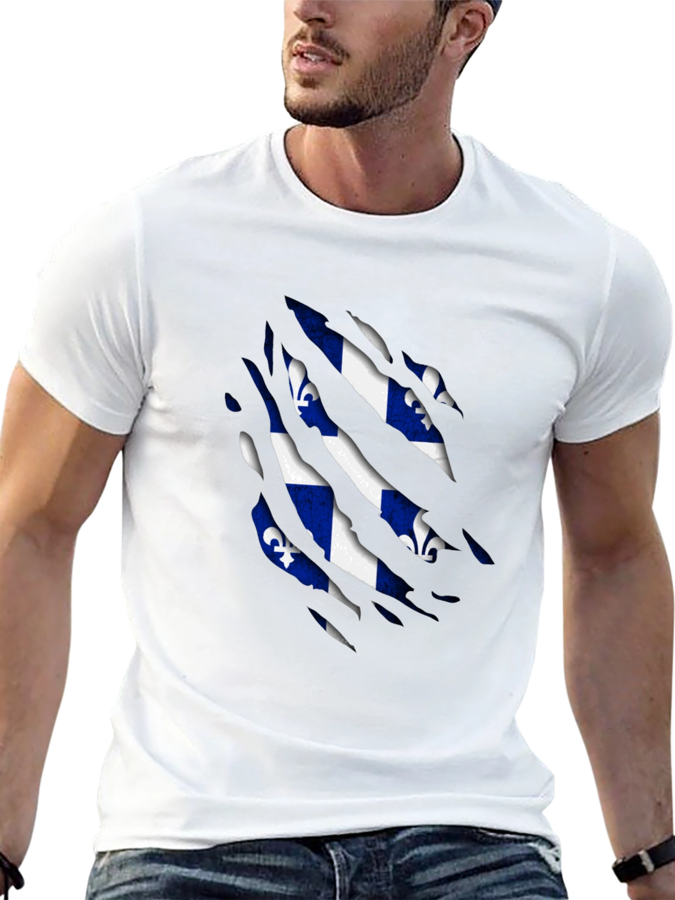 Quebec Flag T-Shirt - Ripped Design