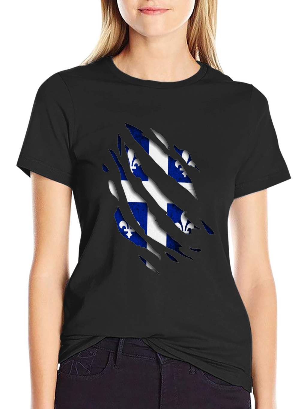 Quebec Flag T-Shirt - Ripped Design