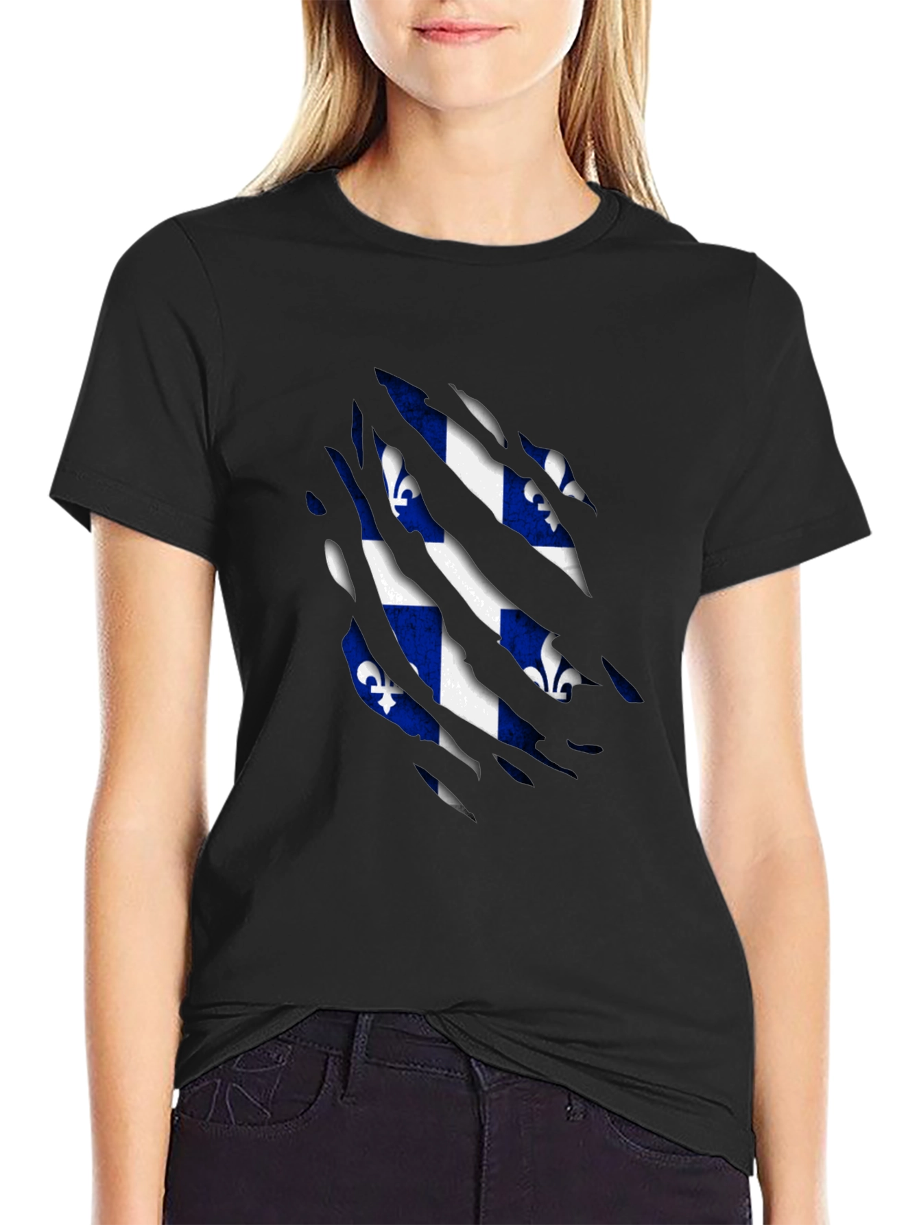 Quebec Flag T-Shirt - Ripped Design
