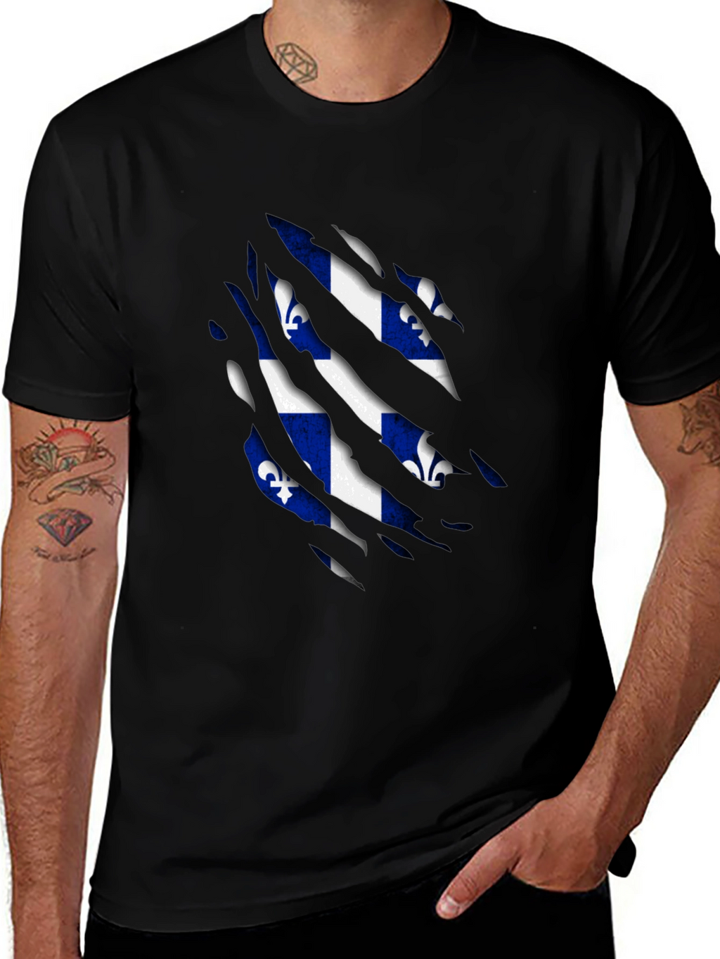 Quebec Flag T-Shirt - Ripped Design