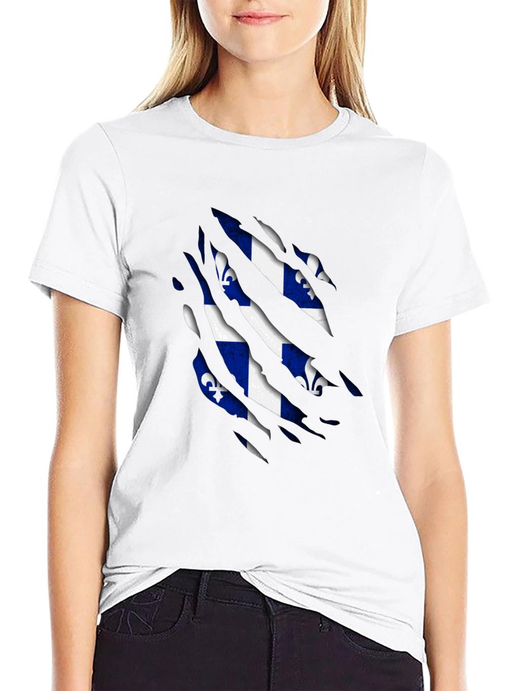 Quebec Flag T-Shirt - Ripped Design