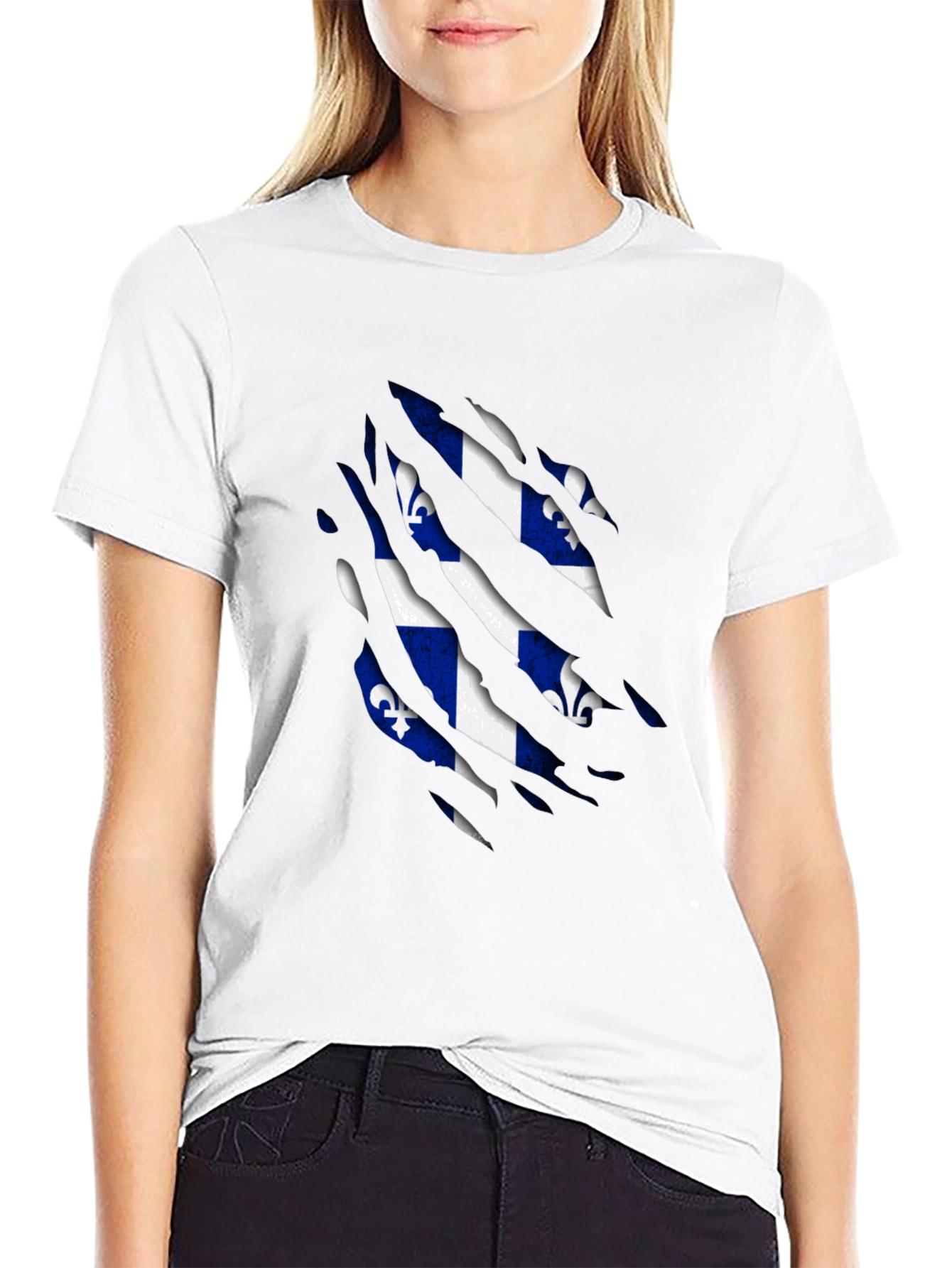 Quebec Flag T-Shirt - Ripped Design