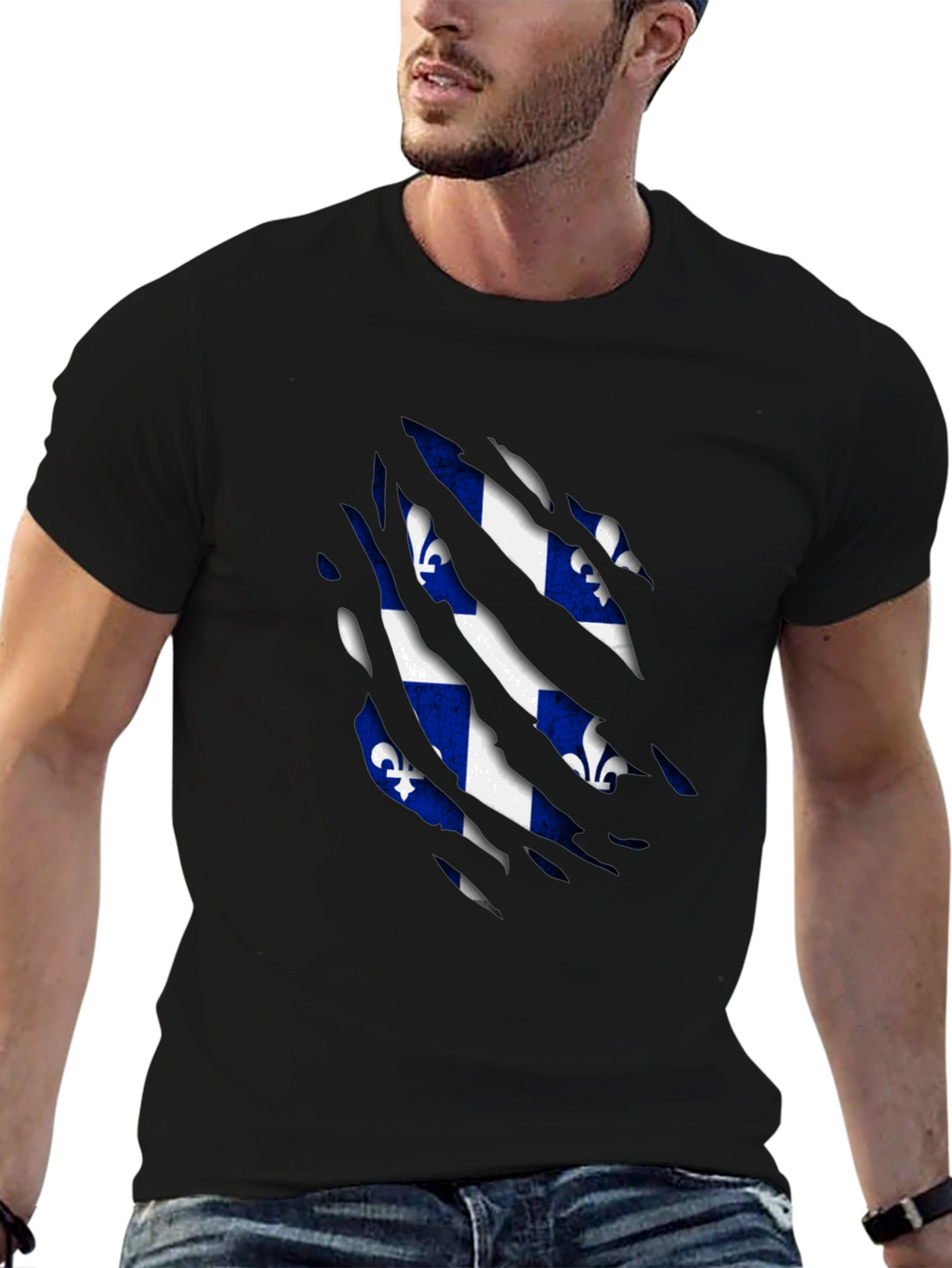Quebec Flag T-Shirt - Ripped Design