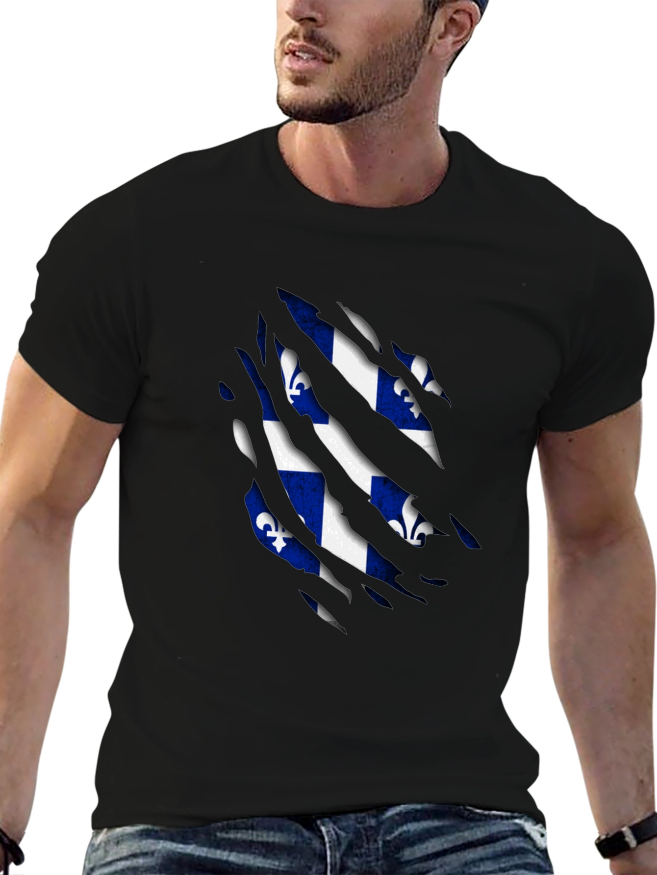 Quebec Flag T-Shirt - Ripped Design