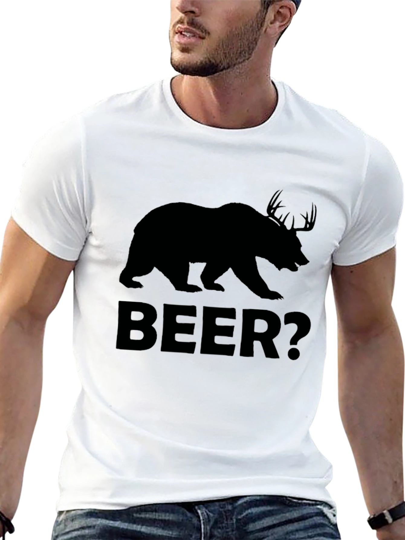 Bear Deer Beer? Mens Black Graphic T-Shirt