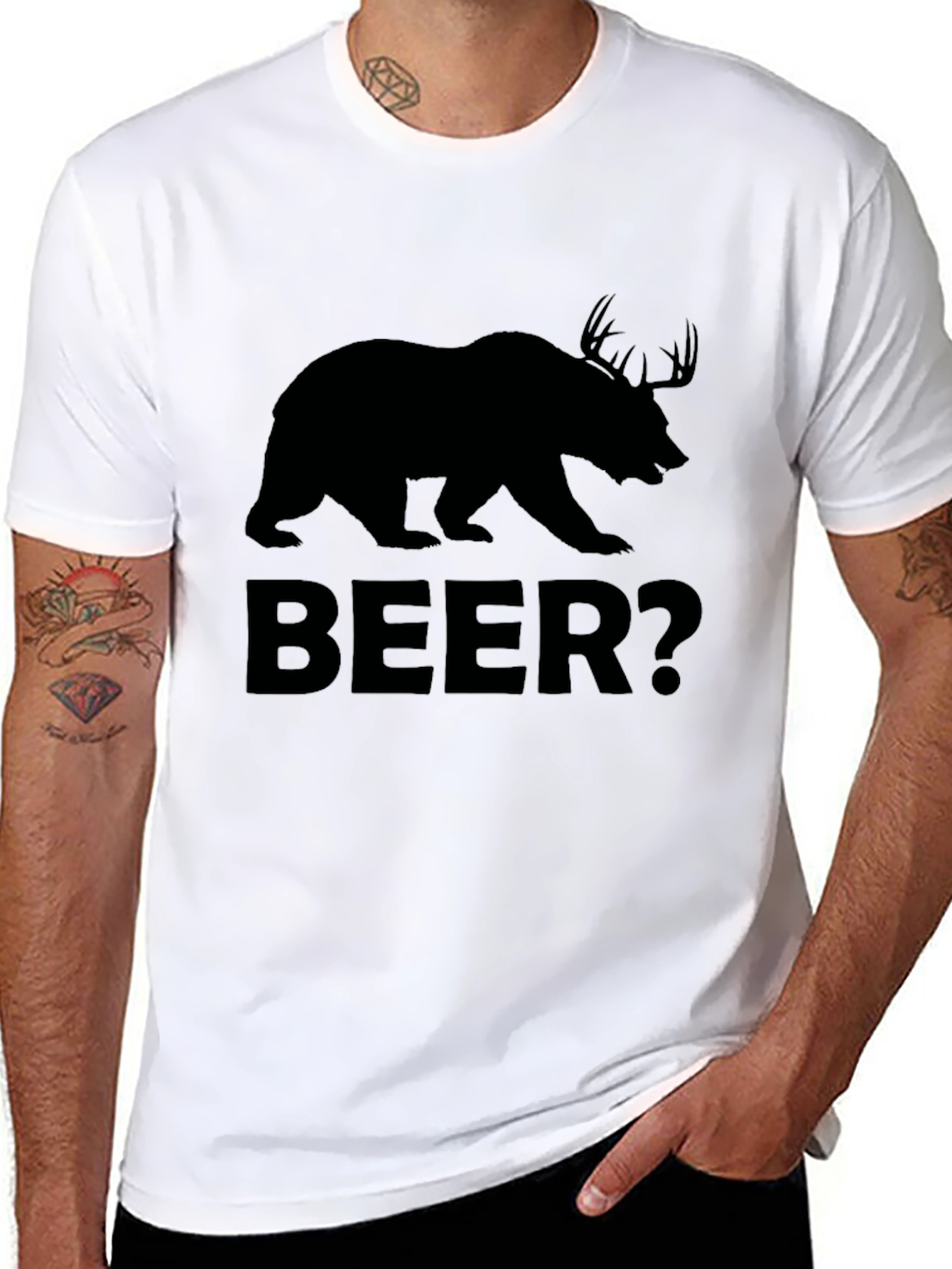 Bear Deer Beer? Mens Black Graphic T-Shirt