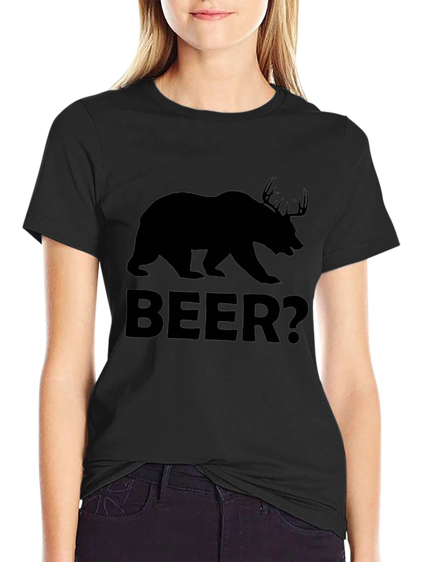 Bear Deer Beer? Mens Black Graphic T-Shirt