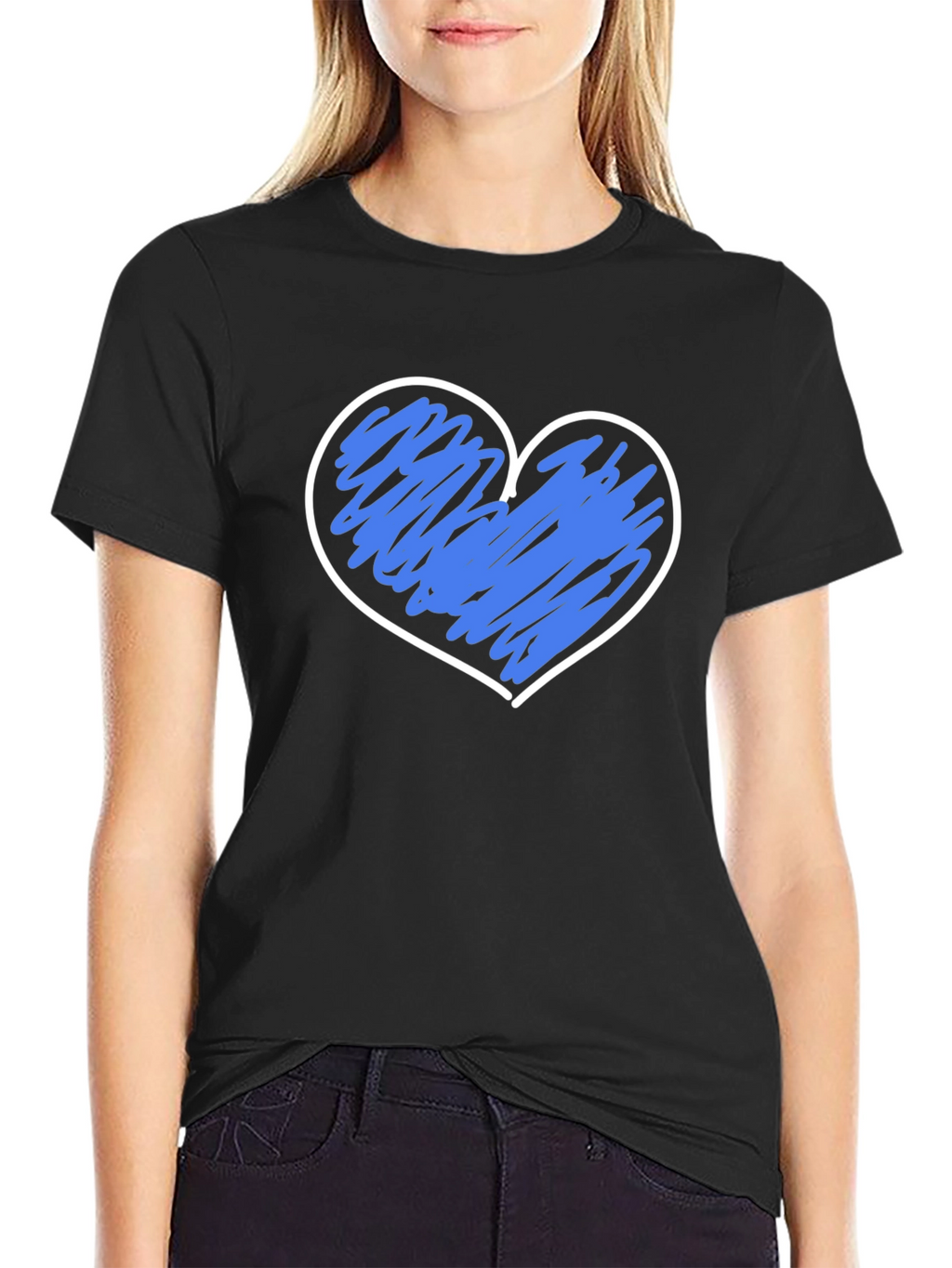 Heart Scribble Graphic T-Shirt - Black Crew Neck