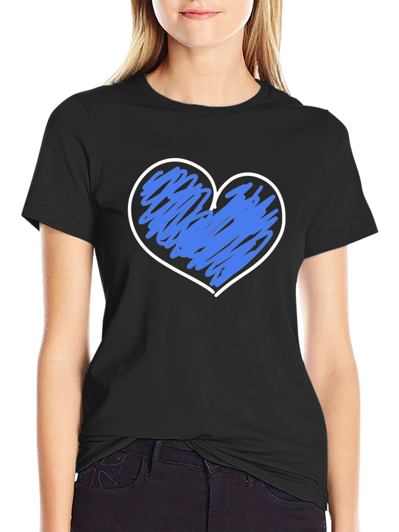 Heart Scribble Graphic T-Shirt - Black Crew Neck