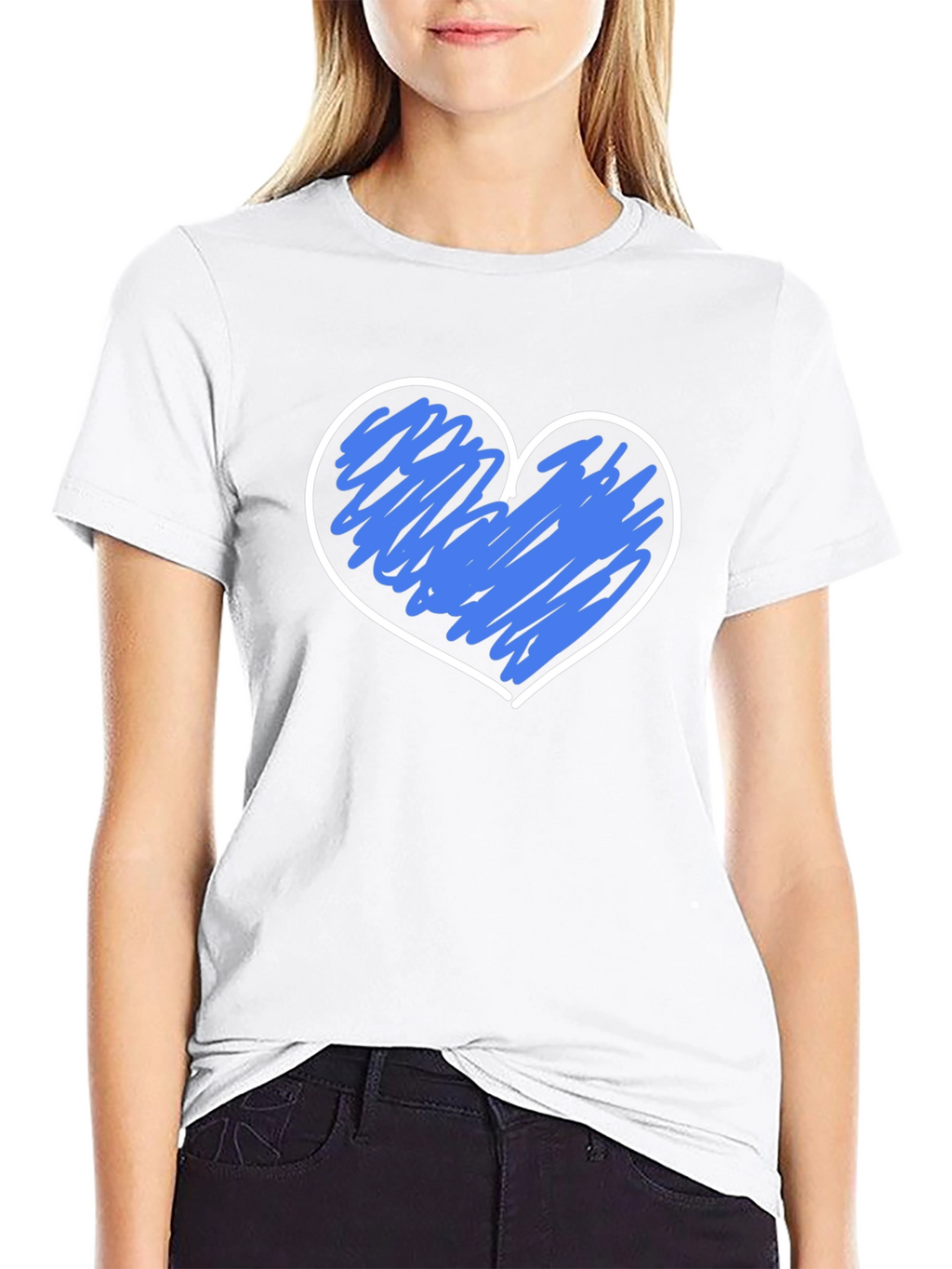 Heart Scribble Graphic T-Shirt - Black Crew Neck
