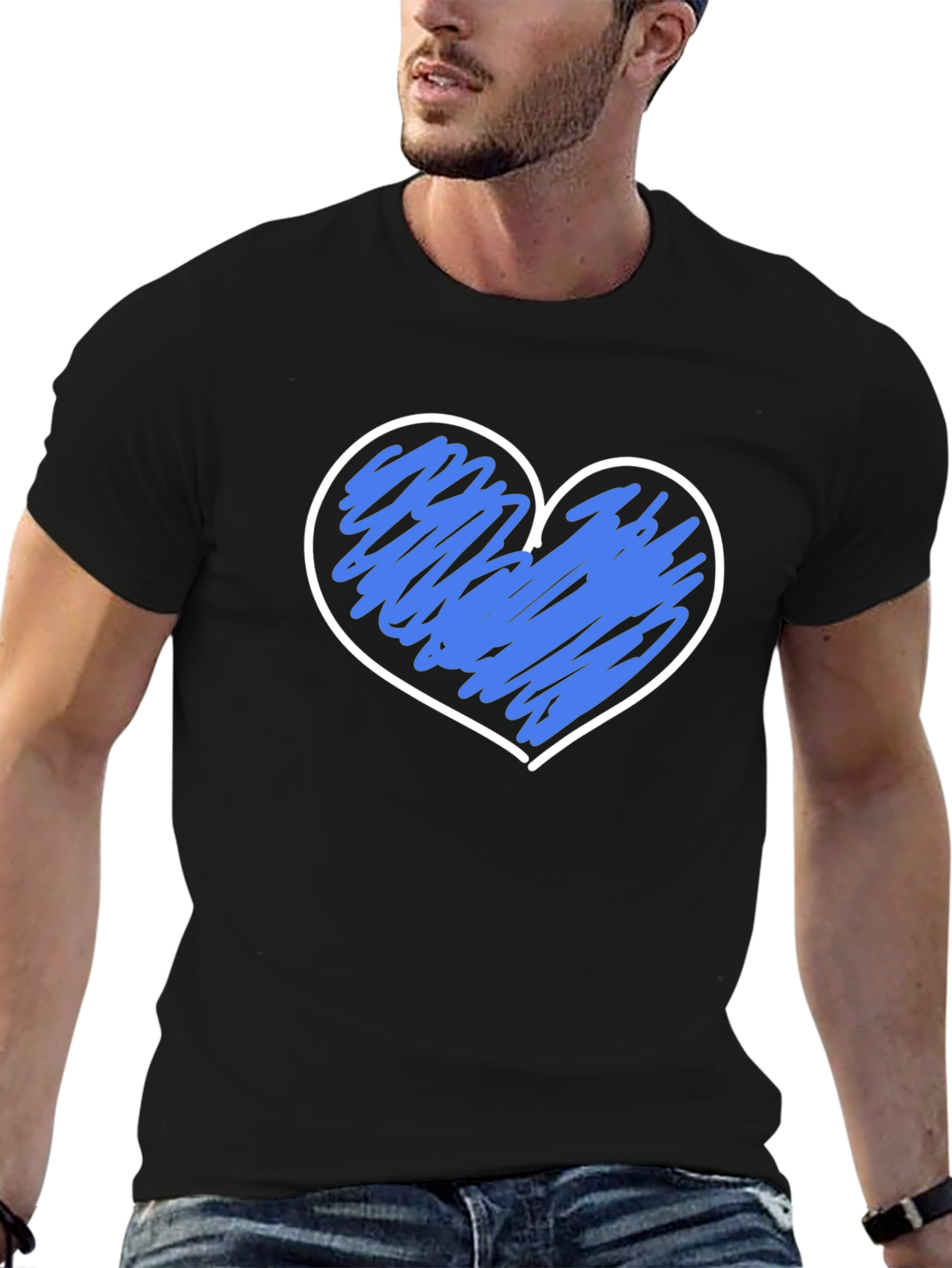 Heart Scribble Graphic T-Shirt - Black Crew Neck