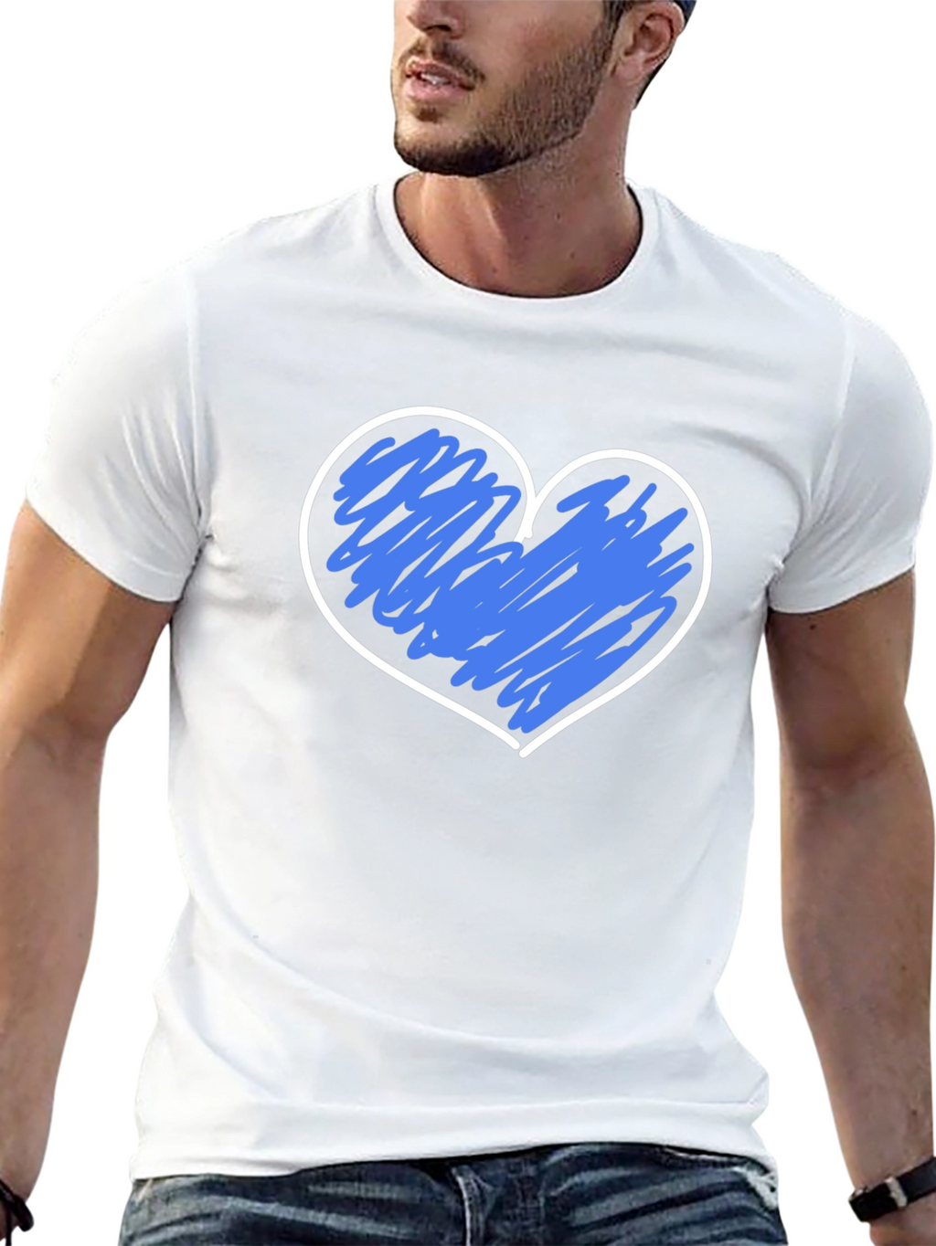 Heart Scribble Graphic T-Shirt - Black Crew Neck