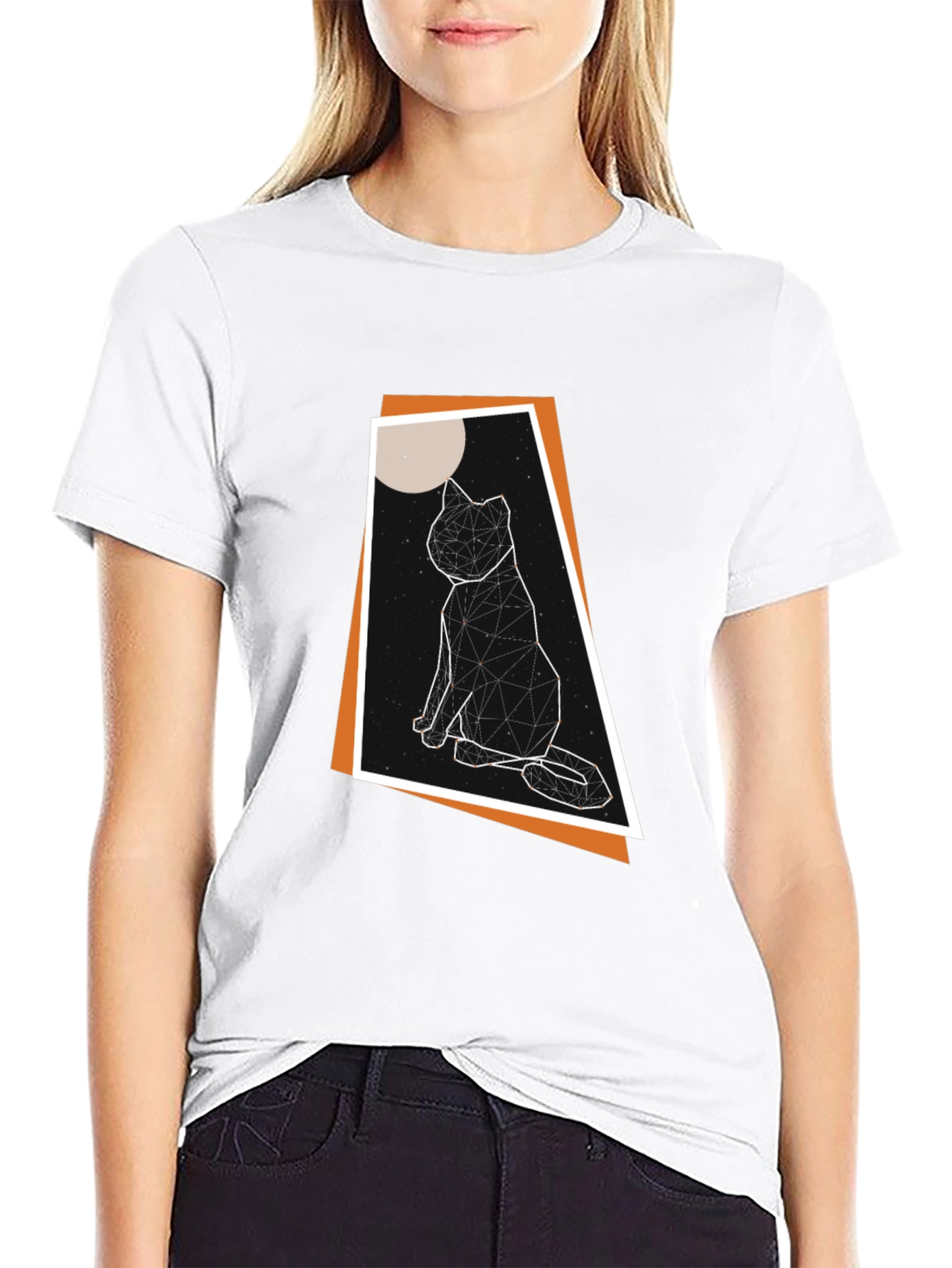 Geometric Cat T-Shirt - Modern Graphic Tee