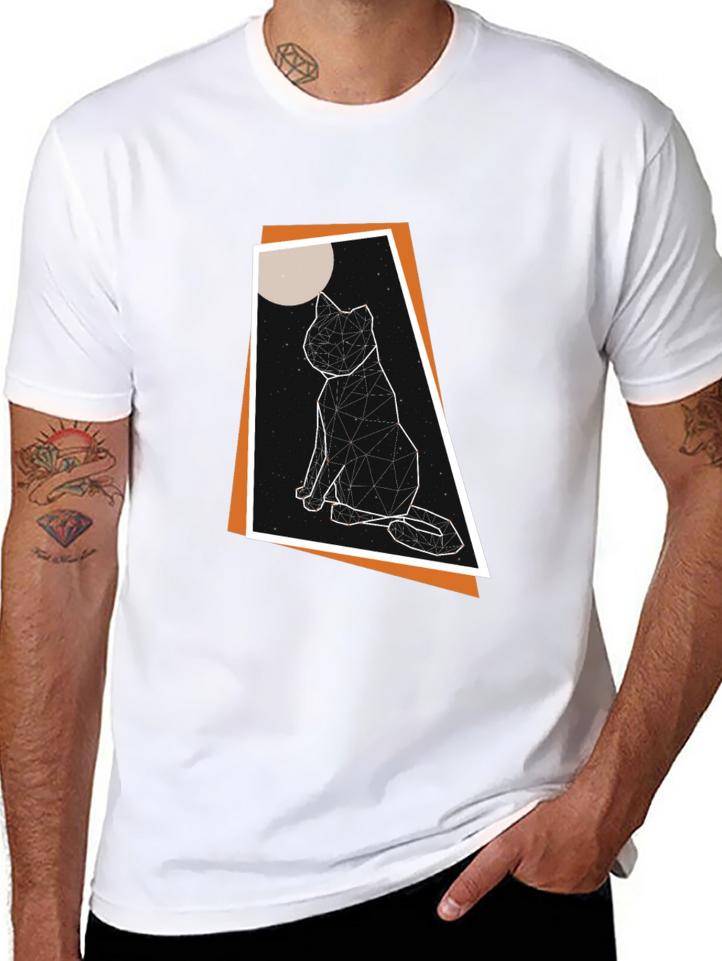 Geometric Cat T-Shirt - Modern Graphic Tee