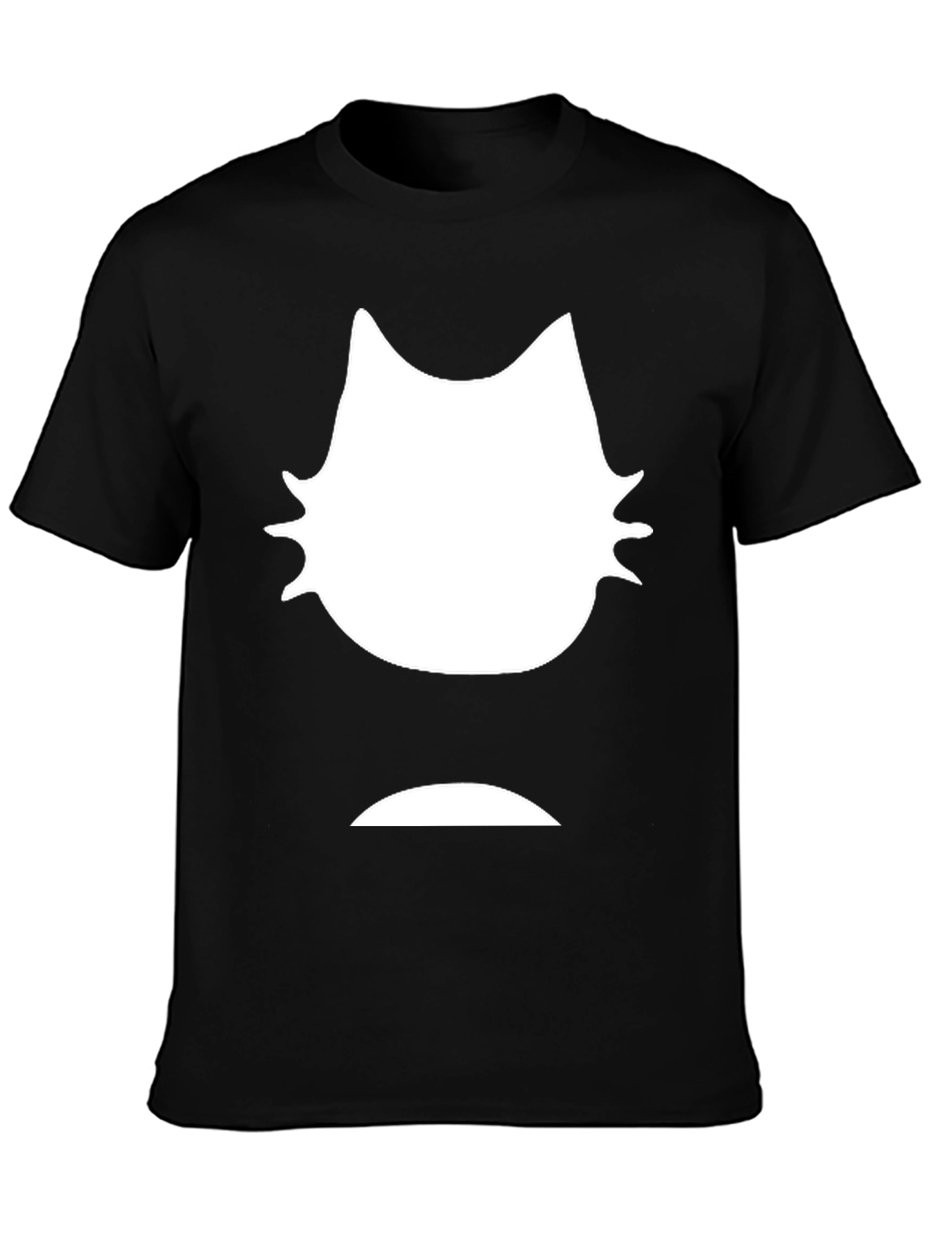 Mens Black T-Shirt - White Cat Graphic