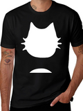 Mens Black T-Shirt - White Cat Graphic