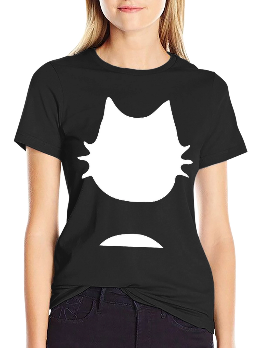 Mens Black T-Shirt - White Cat Graphic