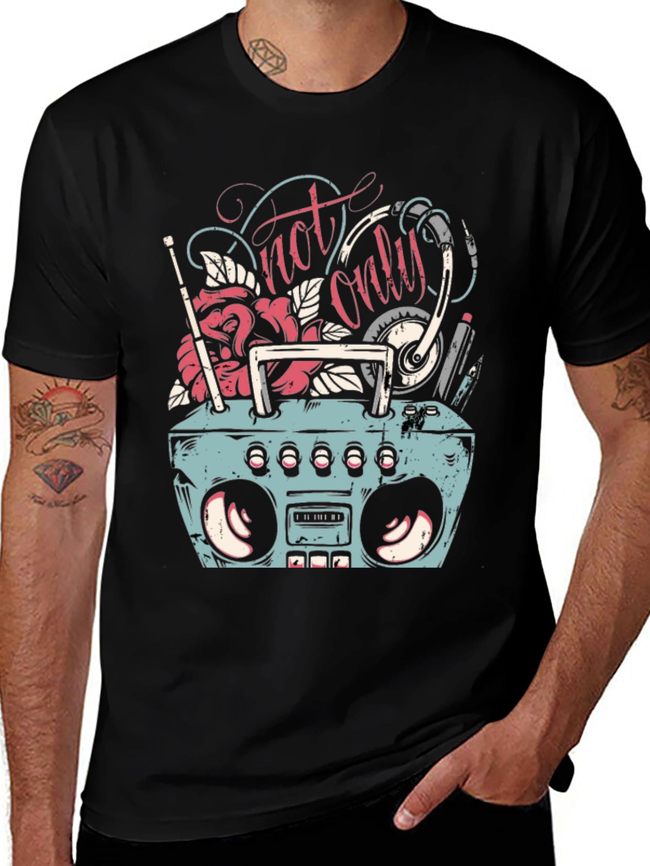Retro Boombox Graphic Tee - Mens Black T-Shirt