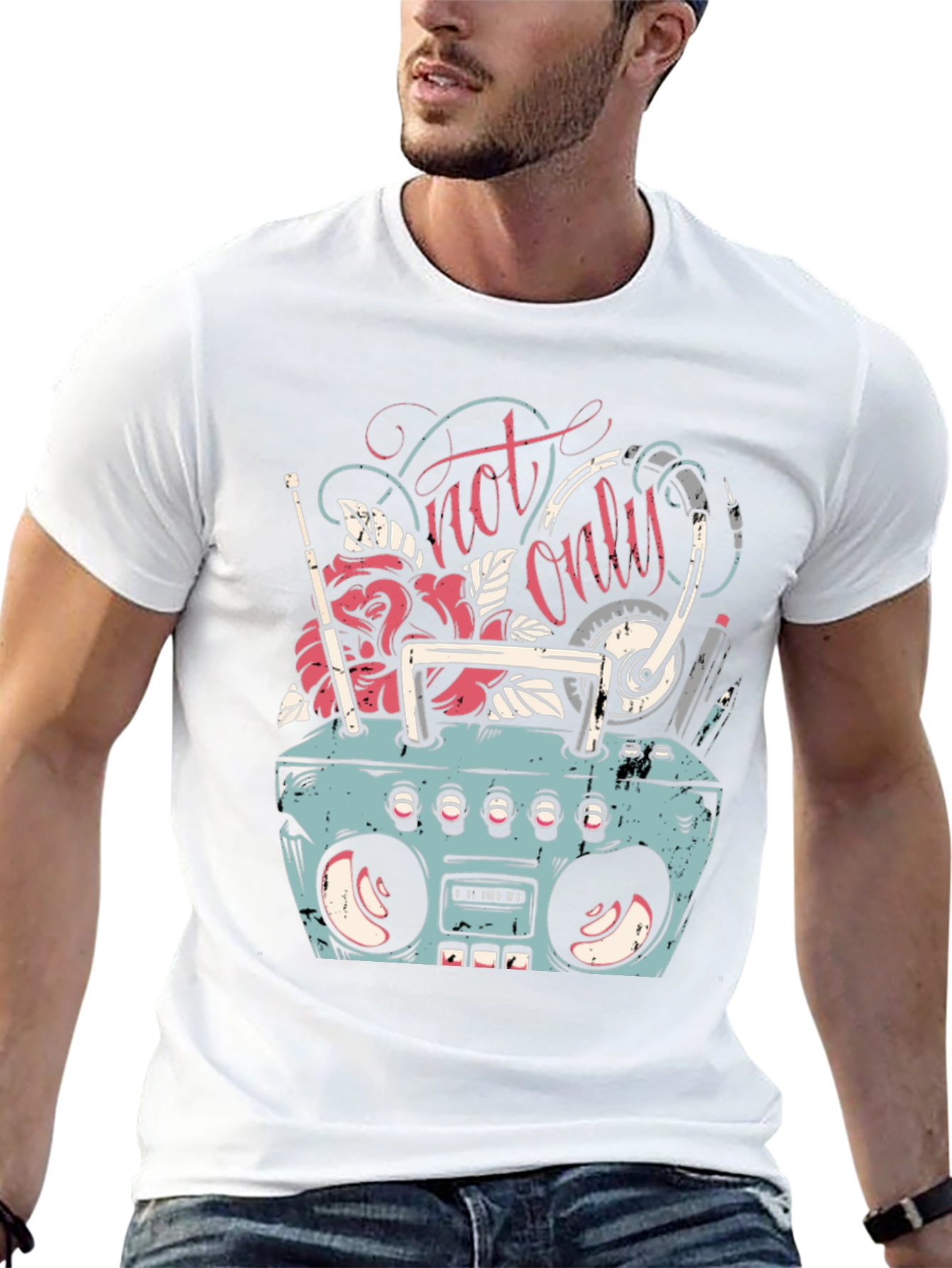 Retro Boombox Graphic Tee - Mens Black T-Shirt