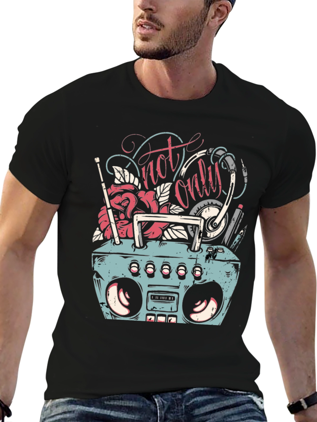 Retro Boombox Graphic Tee - Mens Black T-Shirt