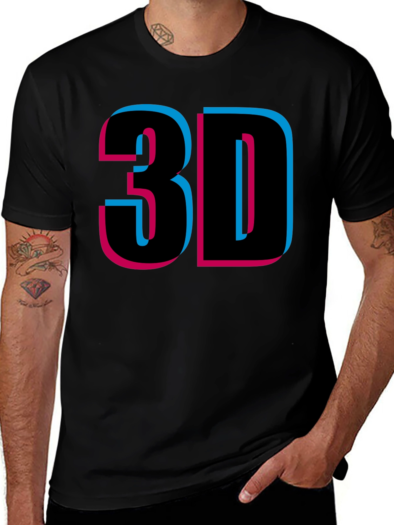Retro 3D Style Graphic Tee - Black