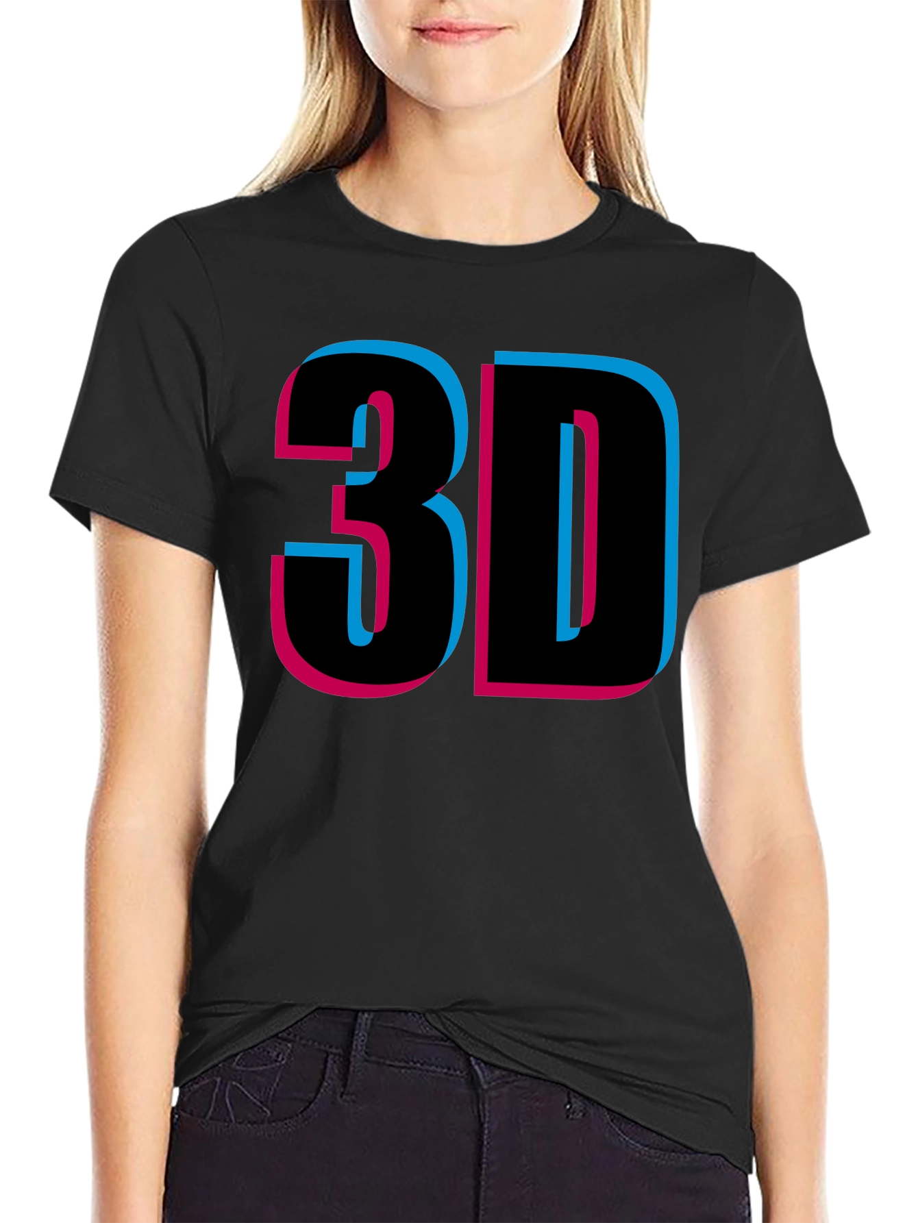 Retro 3D Style Graphic Tee - Black