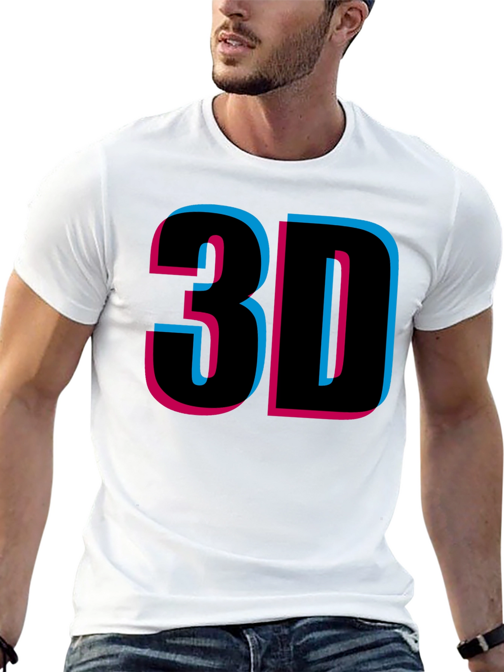 Retro 3D Style Graphic Tee - Black