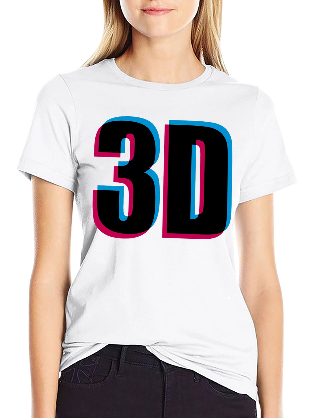 Retro 3D Style Graphic Tee - Black