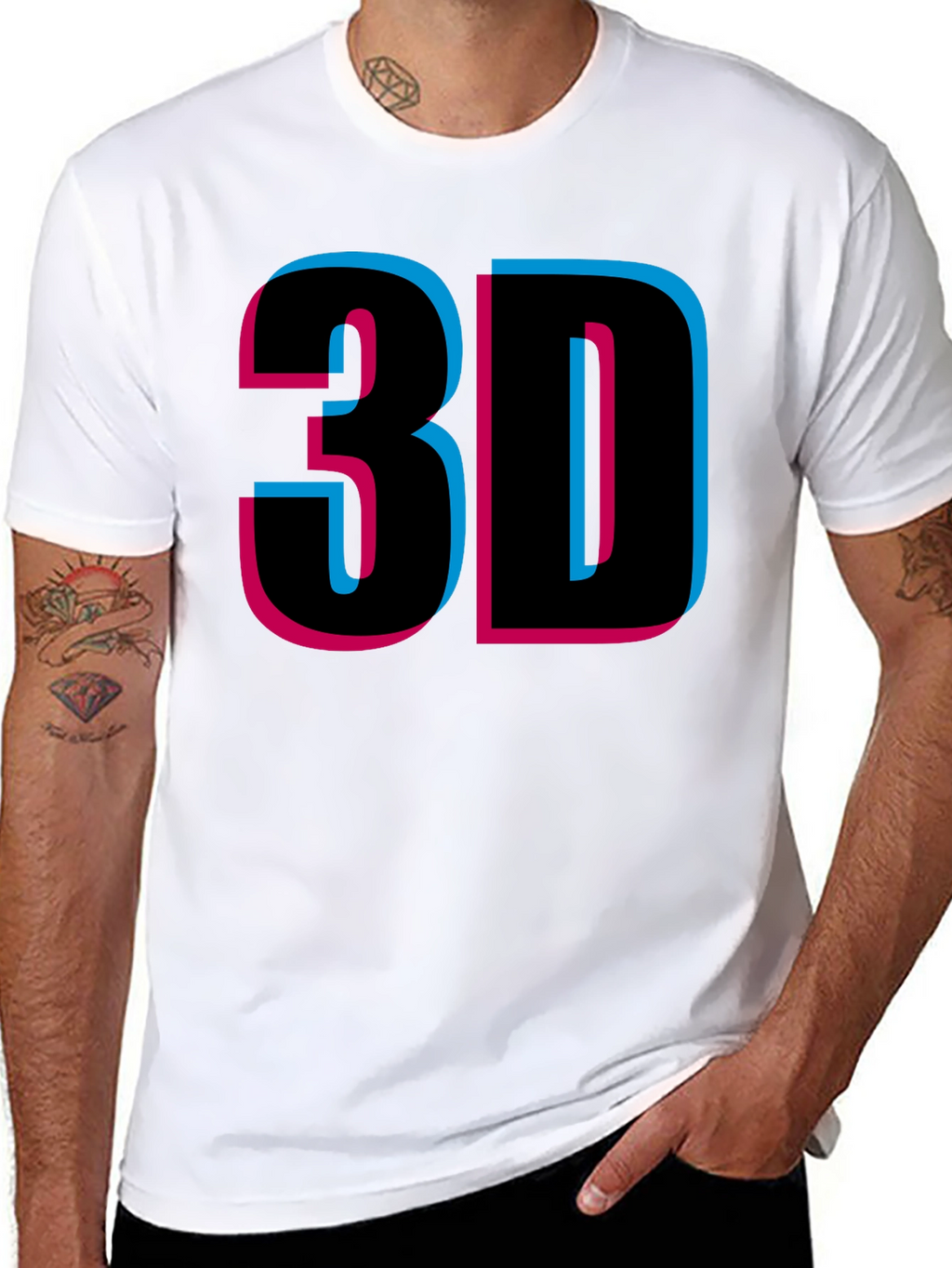 Retro 3D Style Graphic Tee - Black