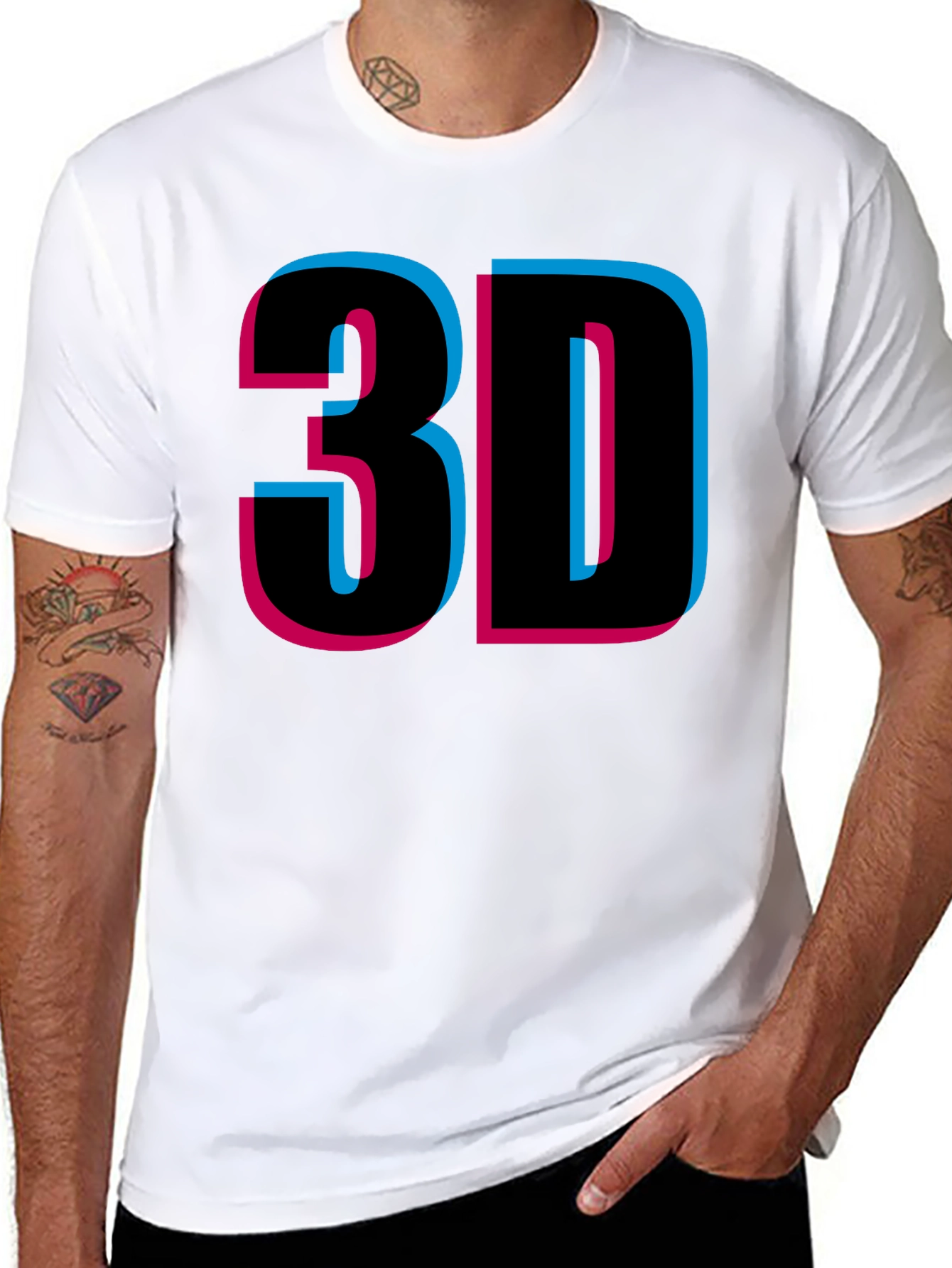 Retro 3D Style Graphic Tee - Black