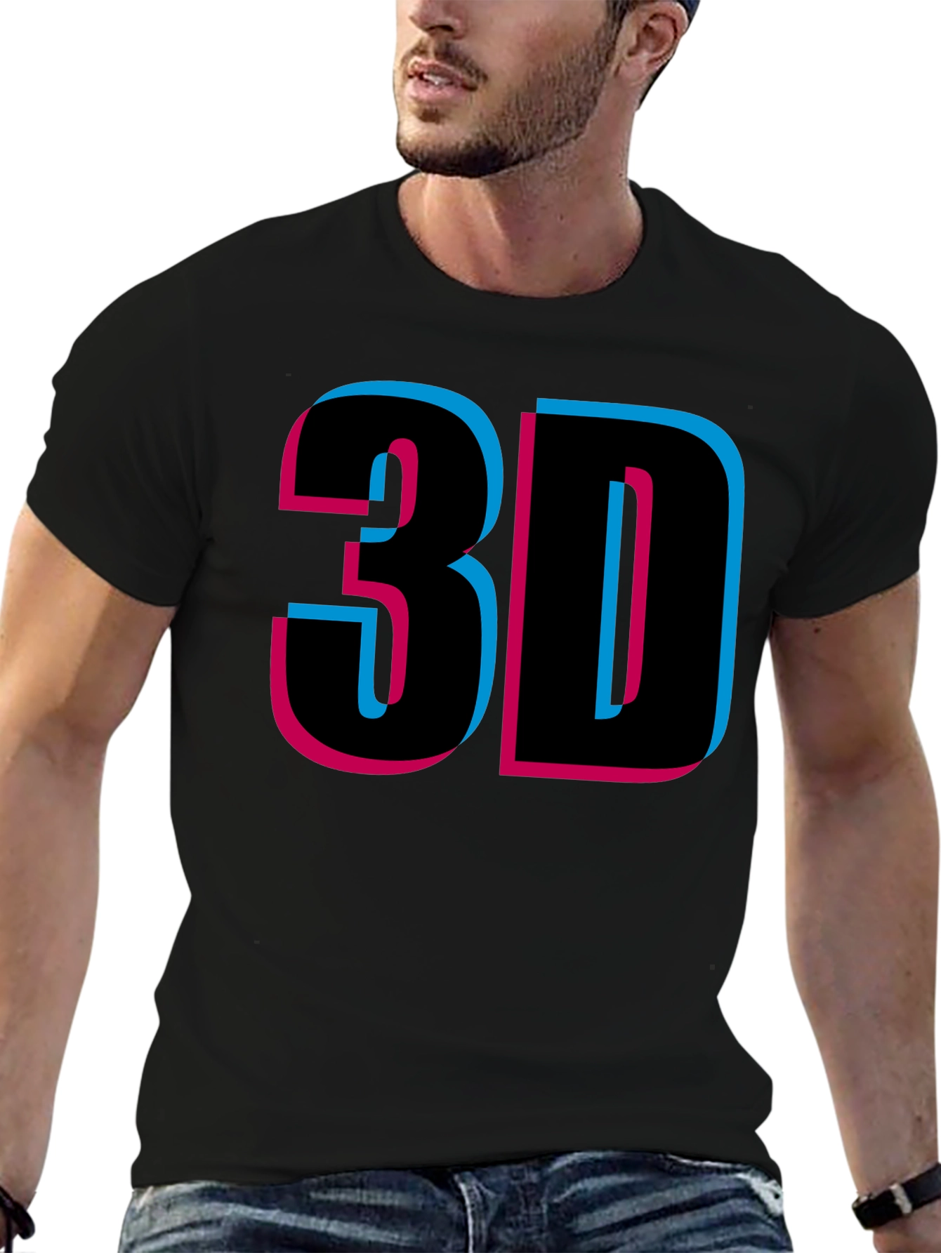 Retro 3D Style Graphic Tee - Black