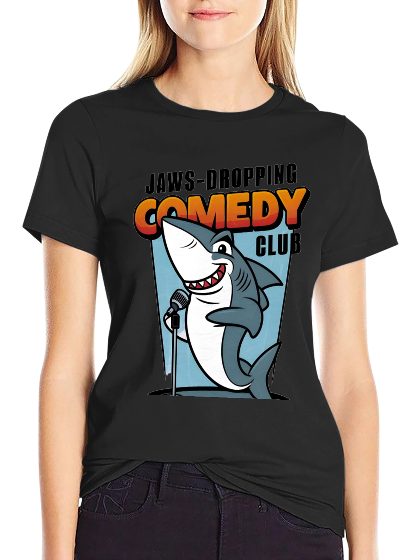 Jaws-Dropping Comedy Club T-Shirt Stand-Up Shark Tee